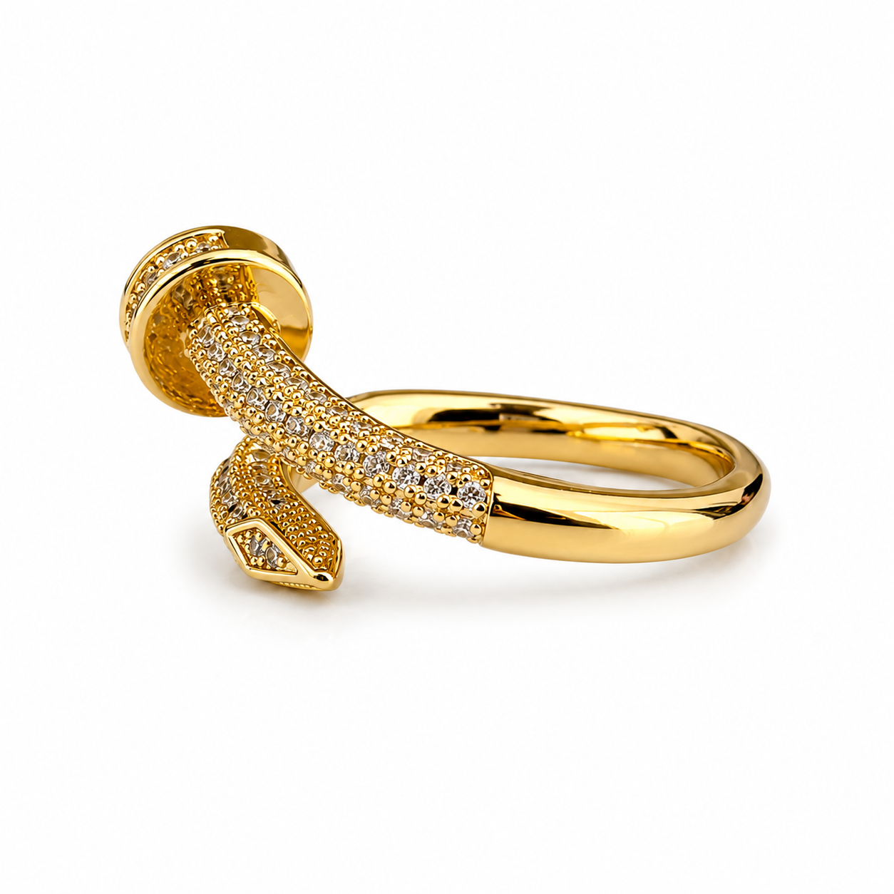 Gold Pave CZ Moissanite Nail Ring