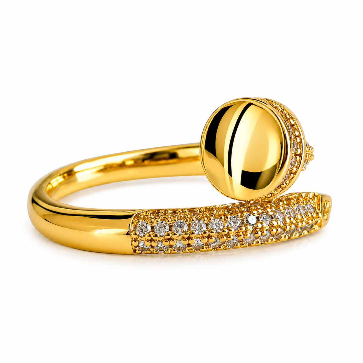 Gold Pave CZ Moissanite Nail Ring