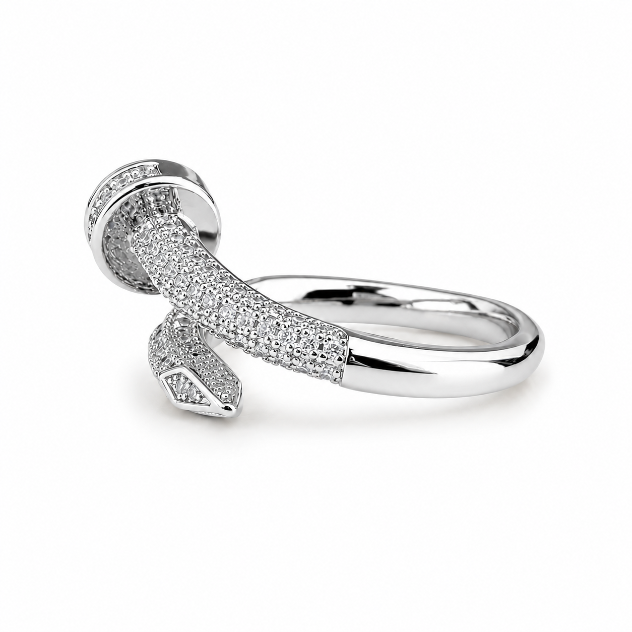 Silver Pave CZ Moissanite Nail Ring