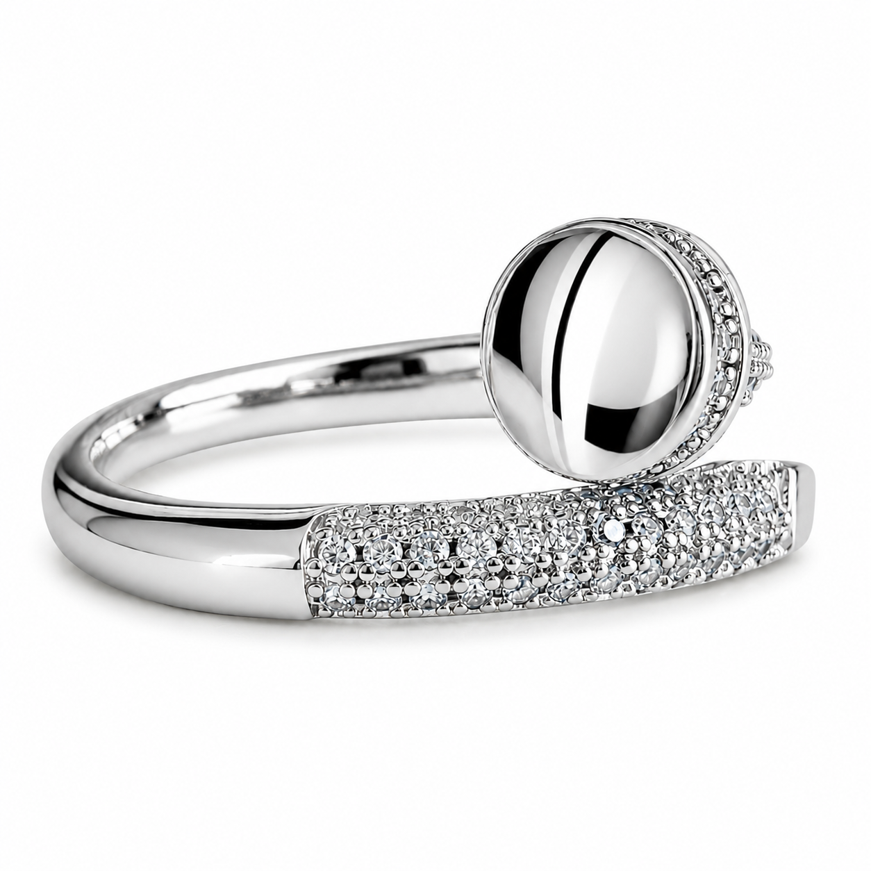 Silver Pave CZ Moissanite Nail Ring