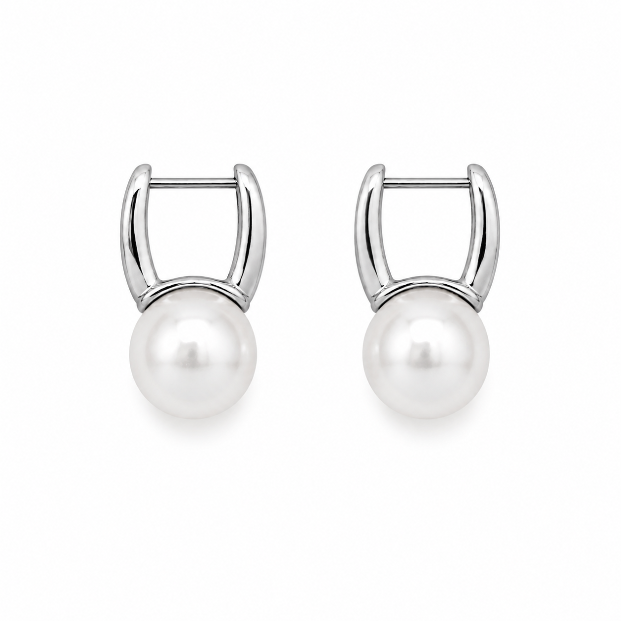 French Retro Faux Silver and White Pearl Earrings