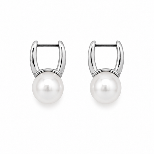 French Retro Faux Silver and White Pearl Earrings