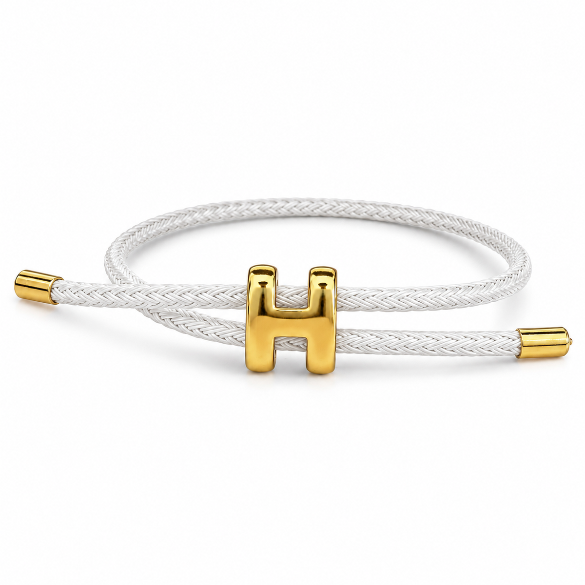 White Braided Cord H Charm Adjustable Bracelet