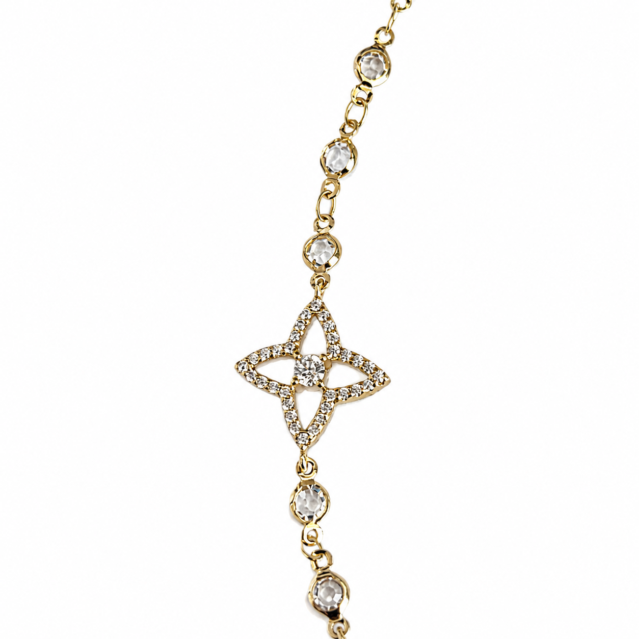 Golden Tone Starlight Clover Necklace
