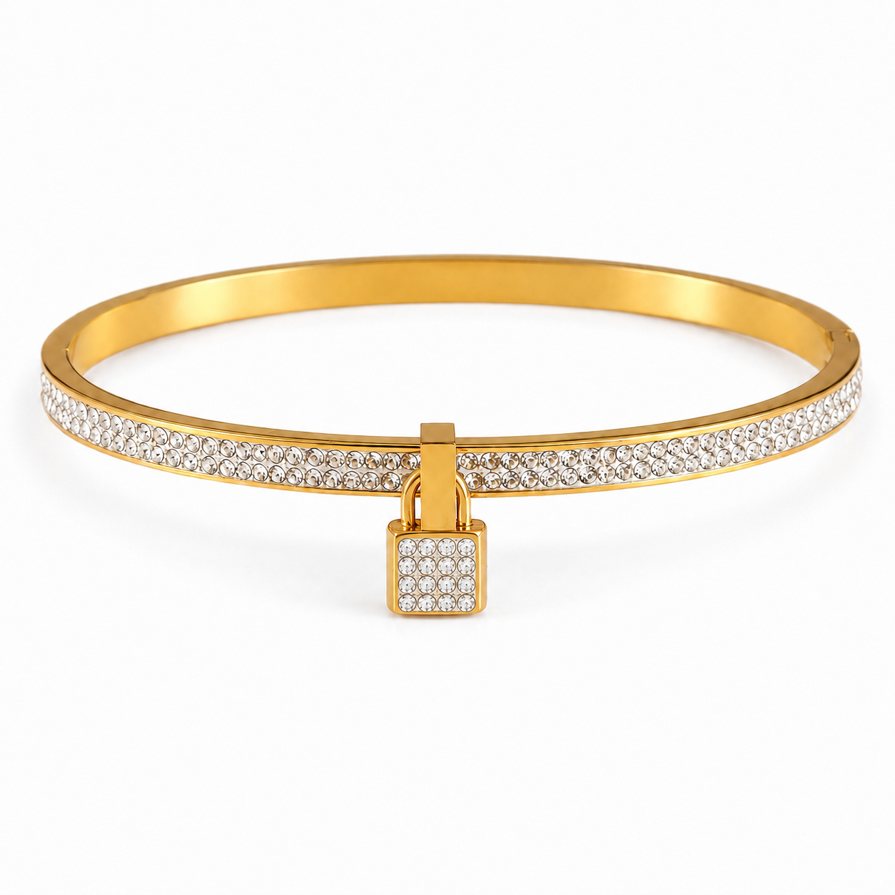 Gold Tone Lock Crystal Bangle