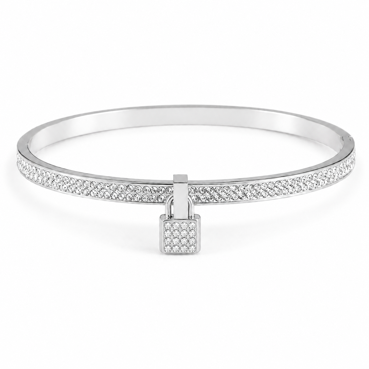 Silver Lock Crystal Bangle