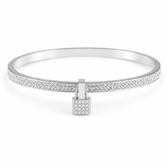 Silver Lock Crystal Bangle