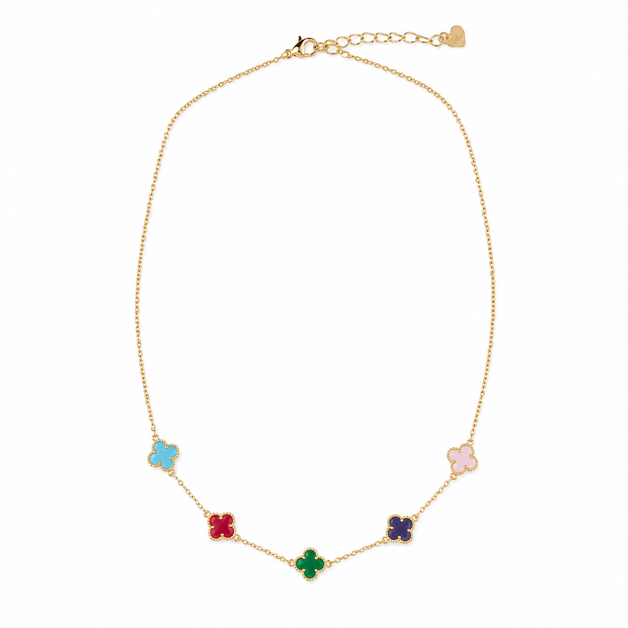 Gold Tone Rainbow Meadow Clover Station Necklace