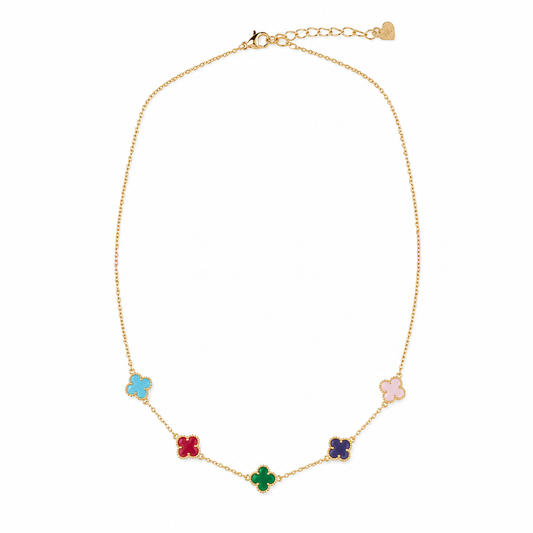 Gold Tone Rainbow Meadow Clover Station Necklace