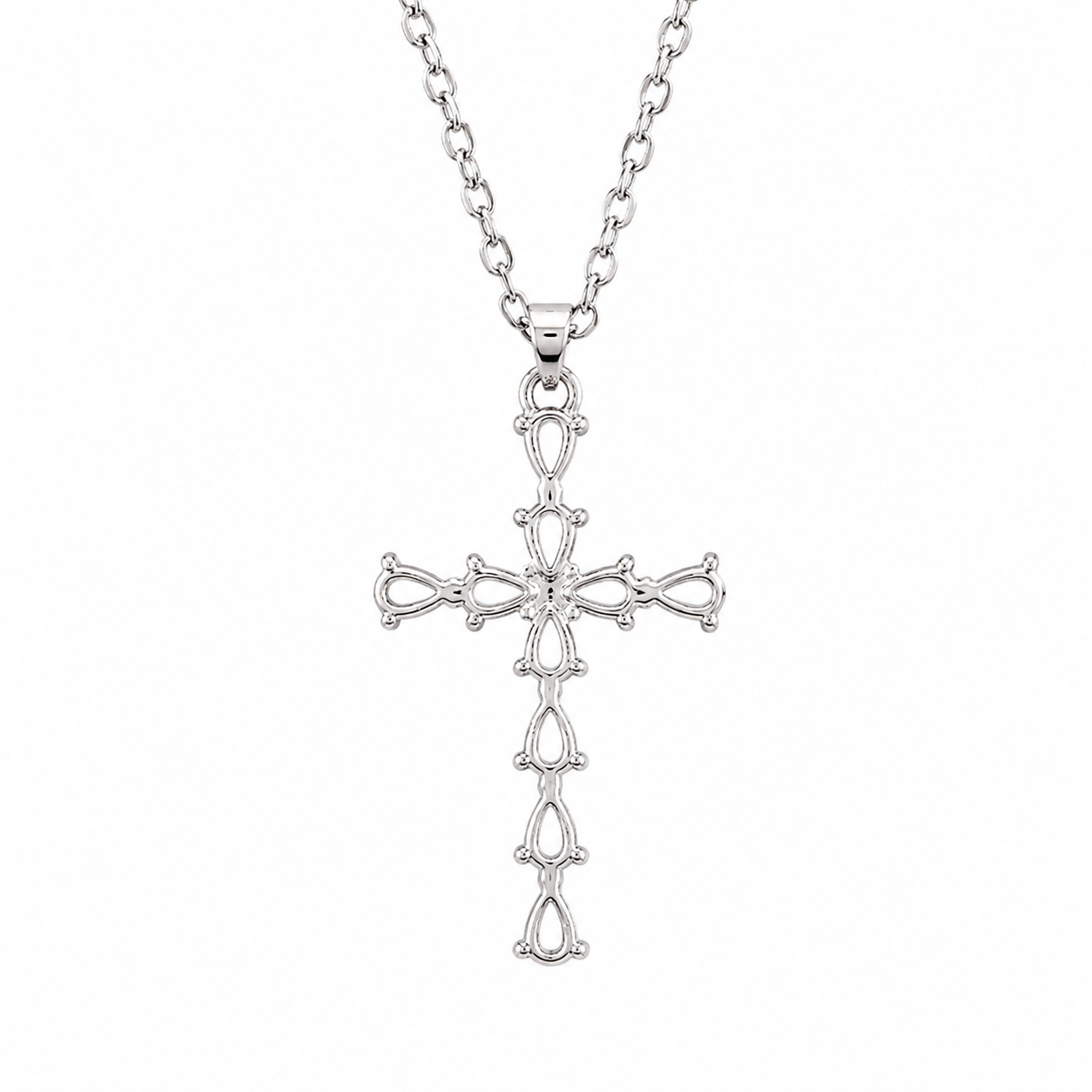 Cubic Zirconia Pear Cut Cross Pendant Necklace Silver