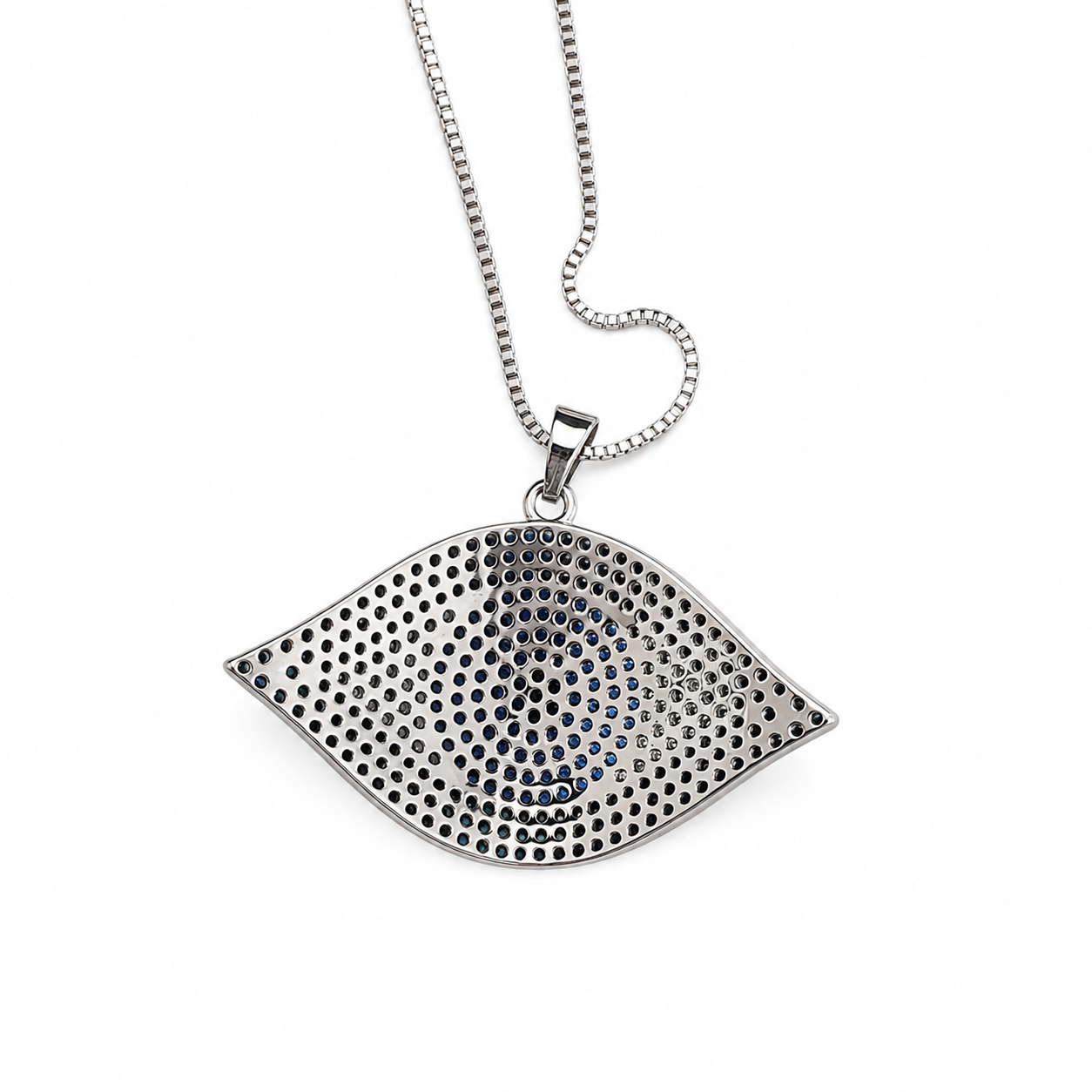 Silver Tone Pave Cubic Zirconia Evil Eye Pendant Necklace