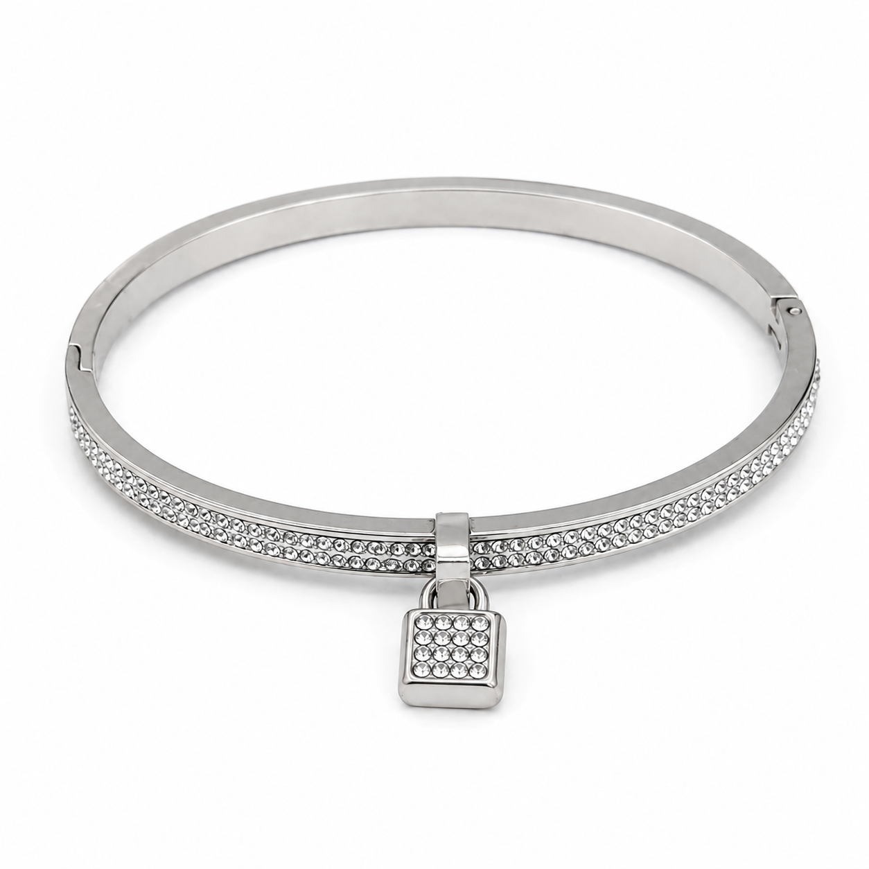Silver Lock Crystal Bangle
