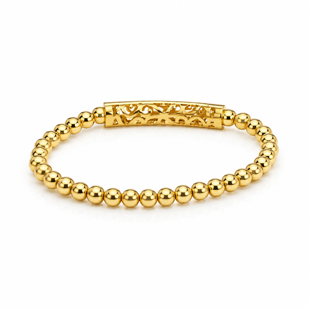 Gold Plated Stretch Ball Beaded Evil Eye Bracelet