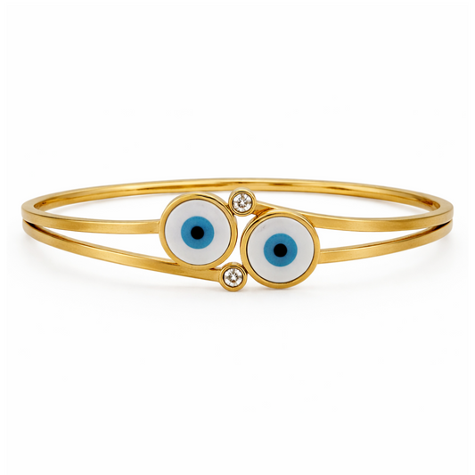 Gold Plated CZ and Studded Evil Eye Bangle