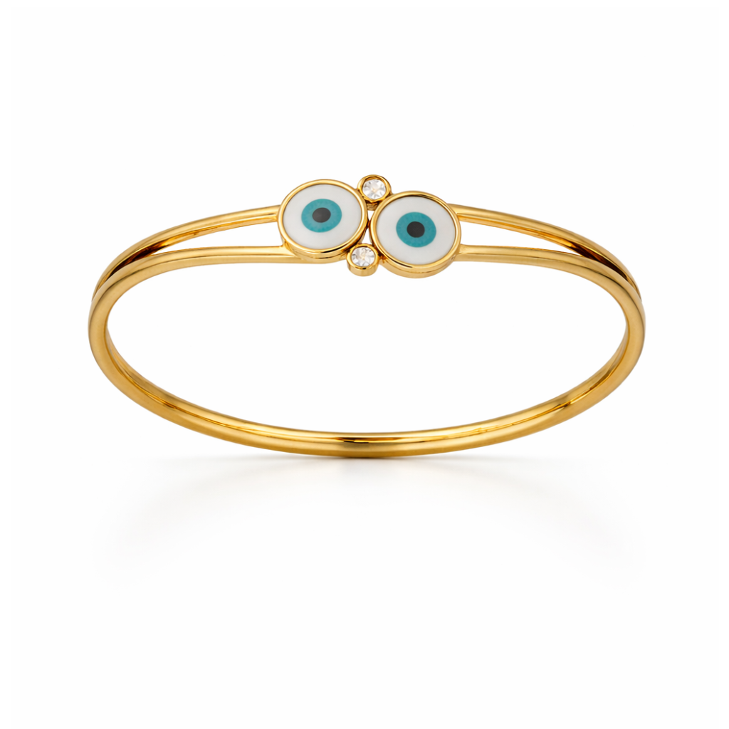Gold Plated CZ and Studded Evil Eye Bangle