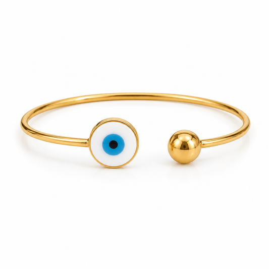 Gold Tone Evil Eye Open Bangle