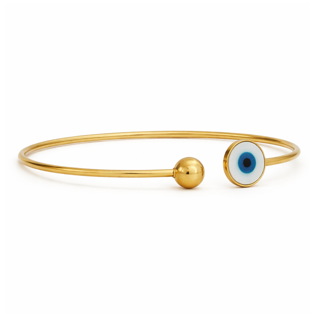 Gold Tone Evil Eye Open Bangle