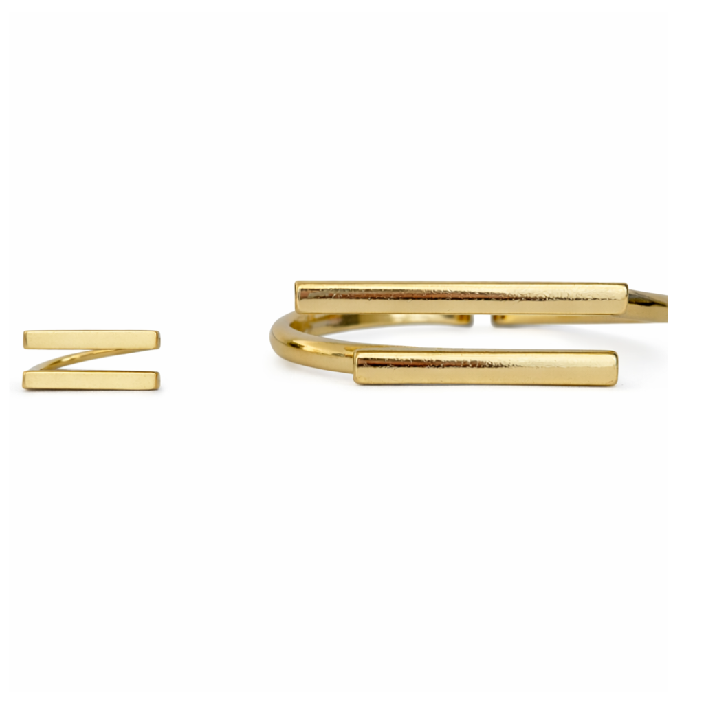 Gold Metal Geometric Open Cuff Bracelet and Ring Set