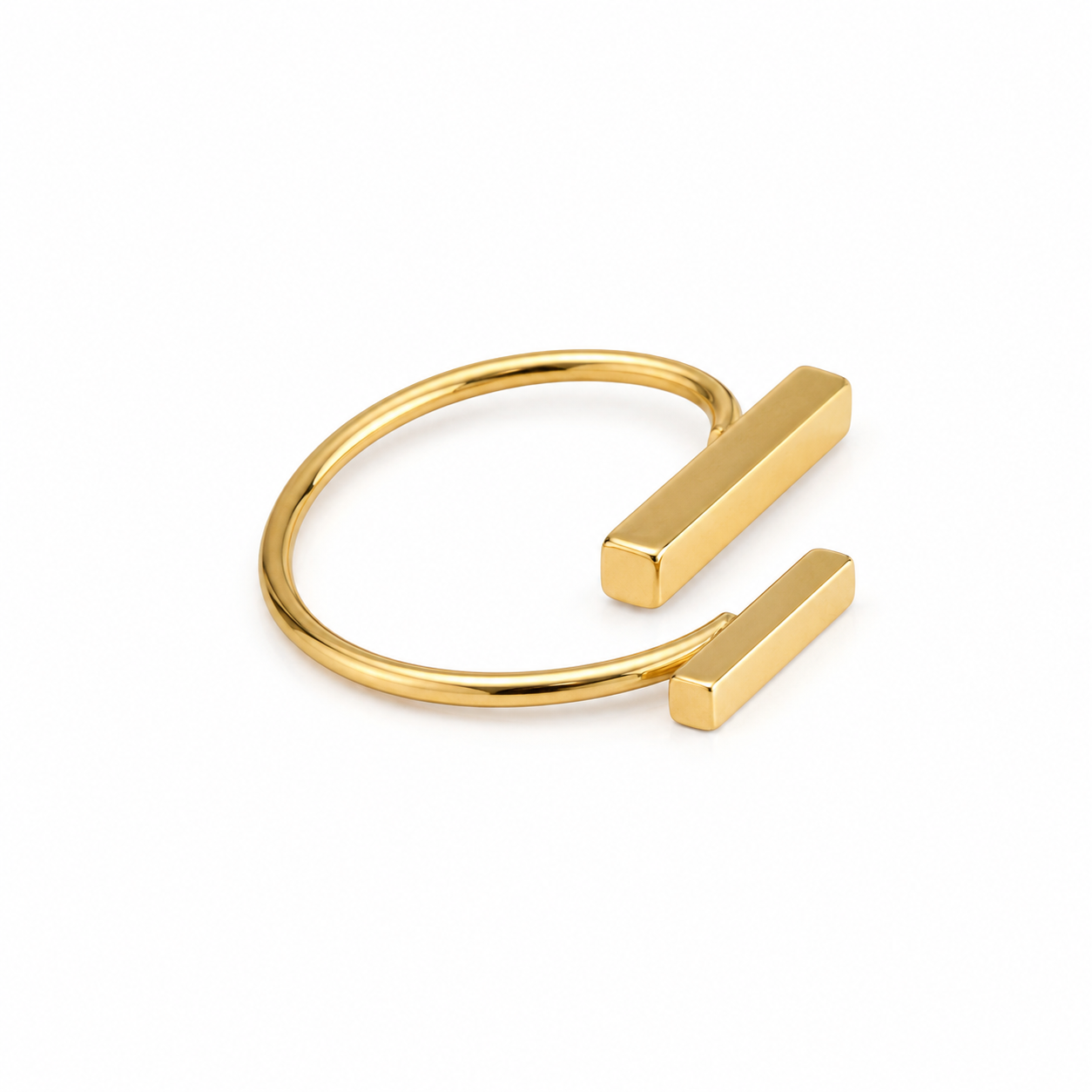 Gold Metal Geometric Open Cuff Bracelet and Ring Set