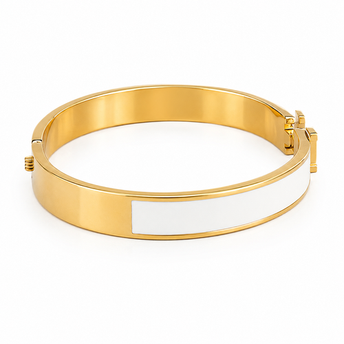 Pulsera H dorada y blanca
