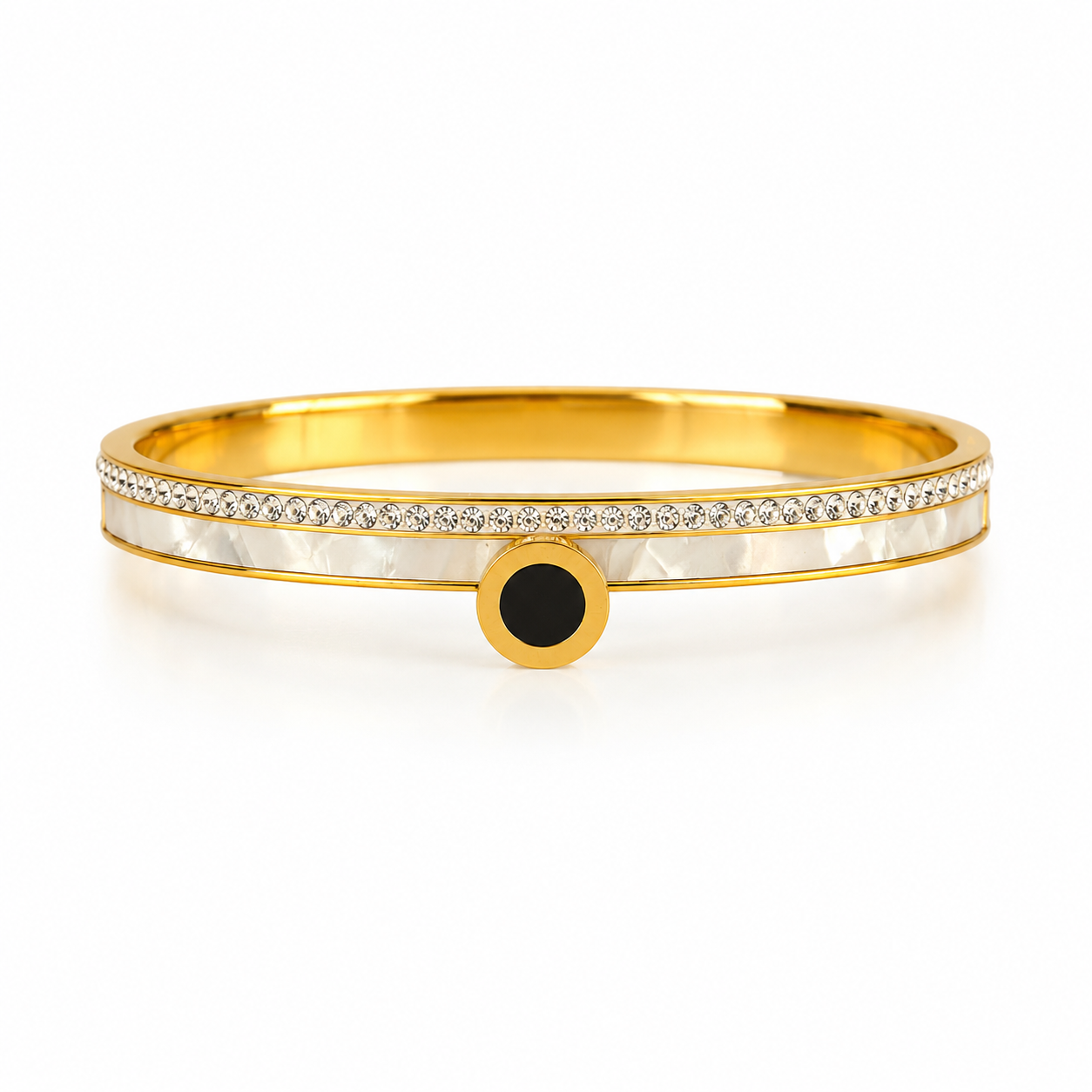Gold Tone Bangle With A Mother Of White Pearl