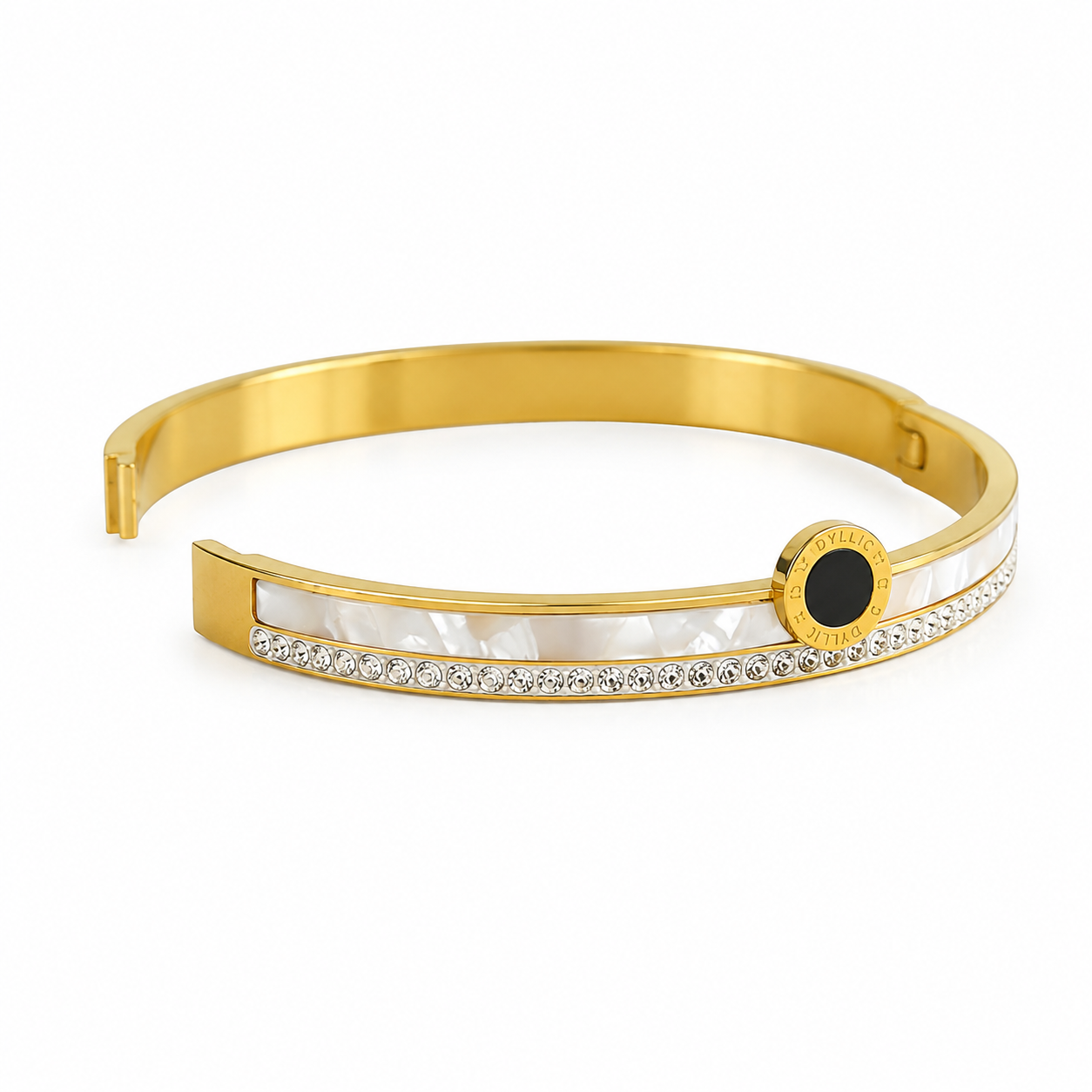 Gold Tone Bangle With A Mother Of White Pearl