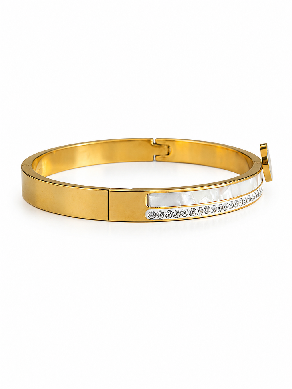 Gold Tone Bangle With A Mother Of White Pearl