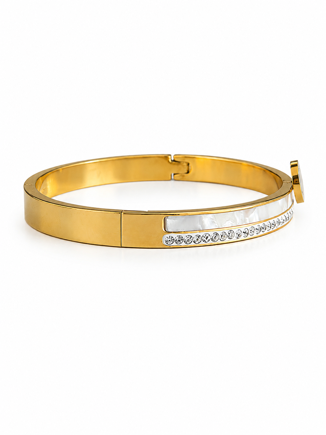 Gold Tone Bangle With A Mother Of White Pearl