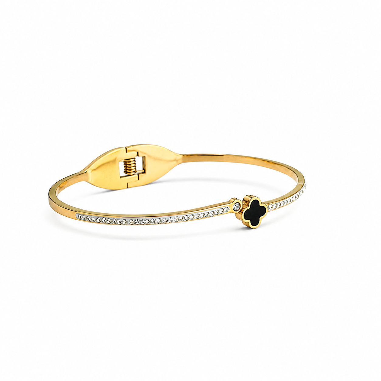 Gold Black Clover Pave Cubic Zirconia