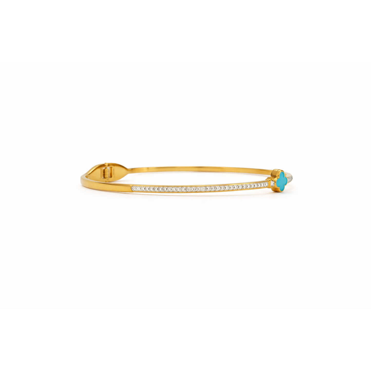Gold Teal Clover Pave Cubic Zirconia