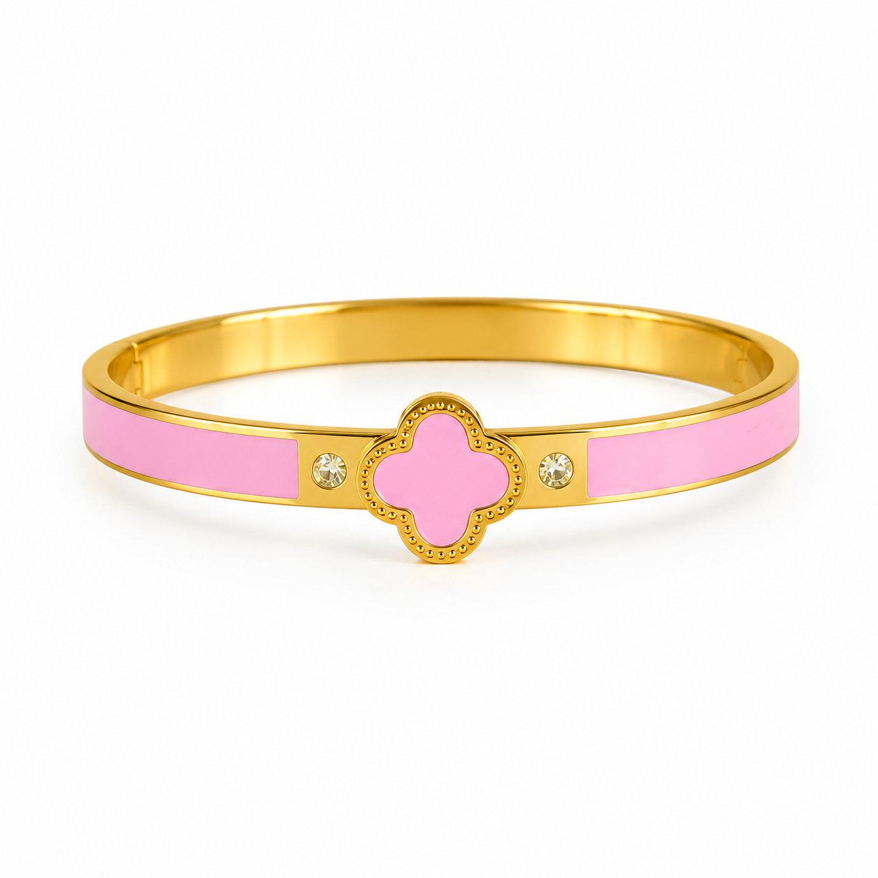 Gold and Dark Pink Four Leaf Cover Bracelet