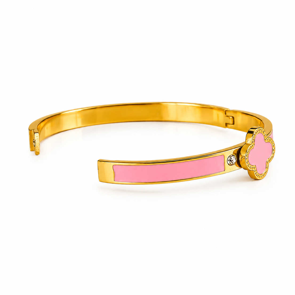 Gold and Dark Pink Four Leaf Cover Bracelet