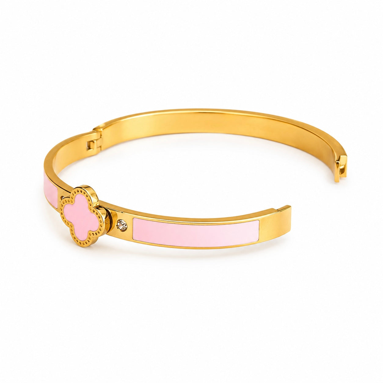 Gold and Light Pink Four Leaf Cover Bracelet