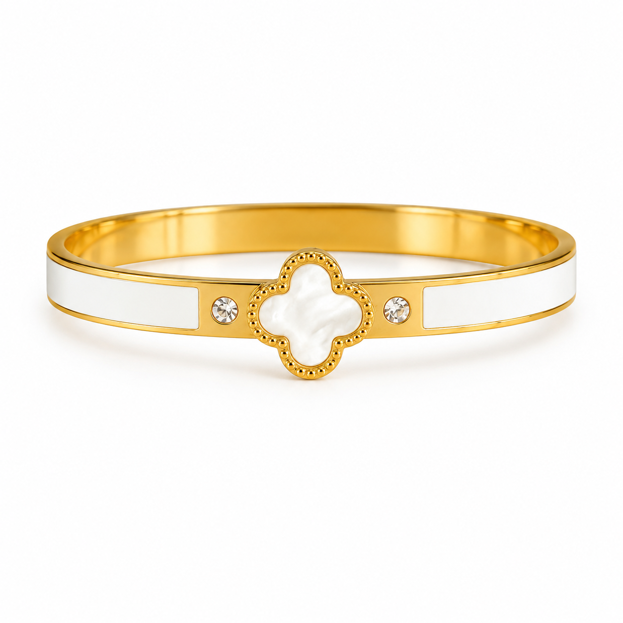 Gold and White Four Leaf Cover Bracelet