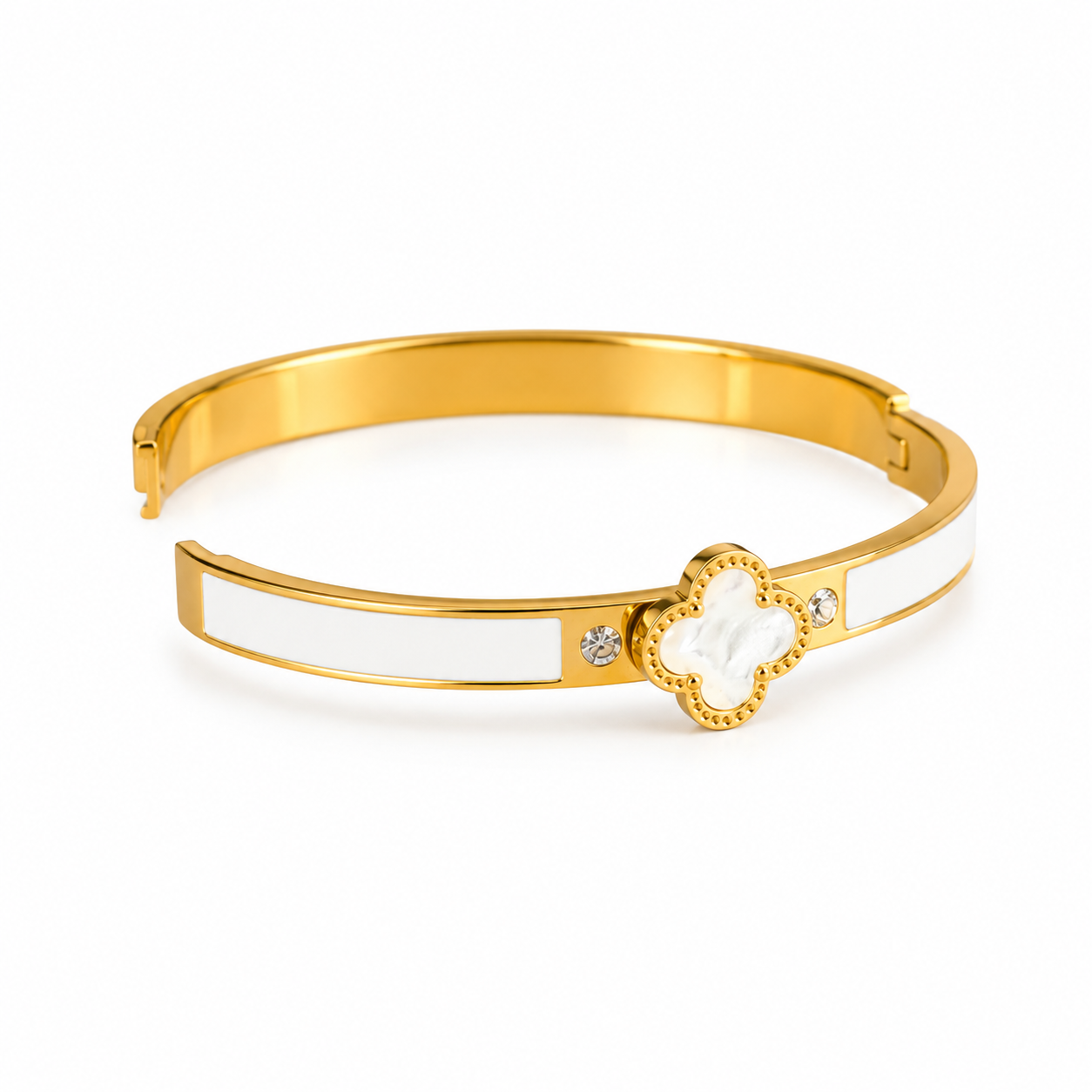 Gold and White Four Leaf Cover Bracelet