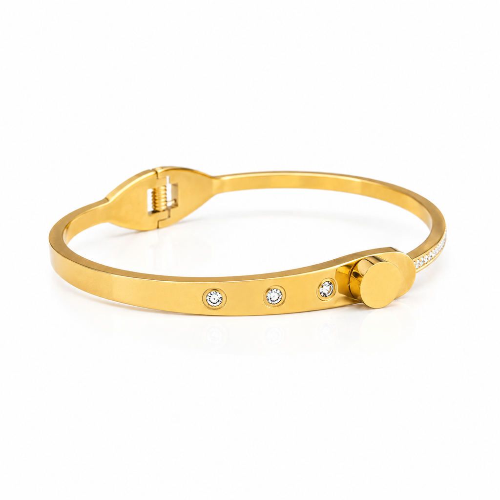 Pulsera de medio círculo de piedras chapada en oro