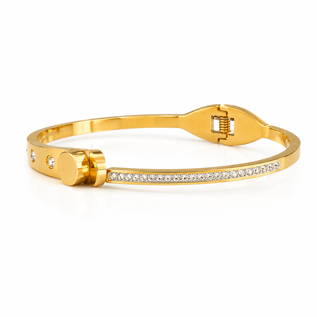 Pulsera de medio círculo de piedras chapada en oro
