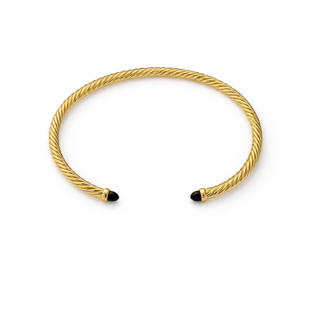 Gold With Black Onyx Domes Cablespira Bracelet