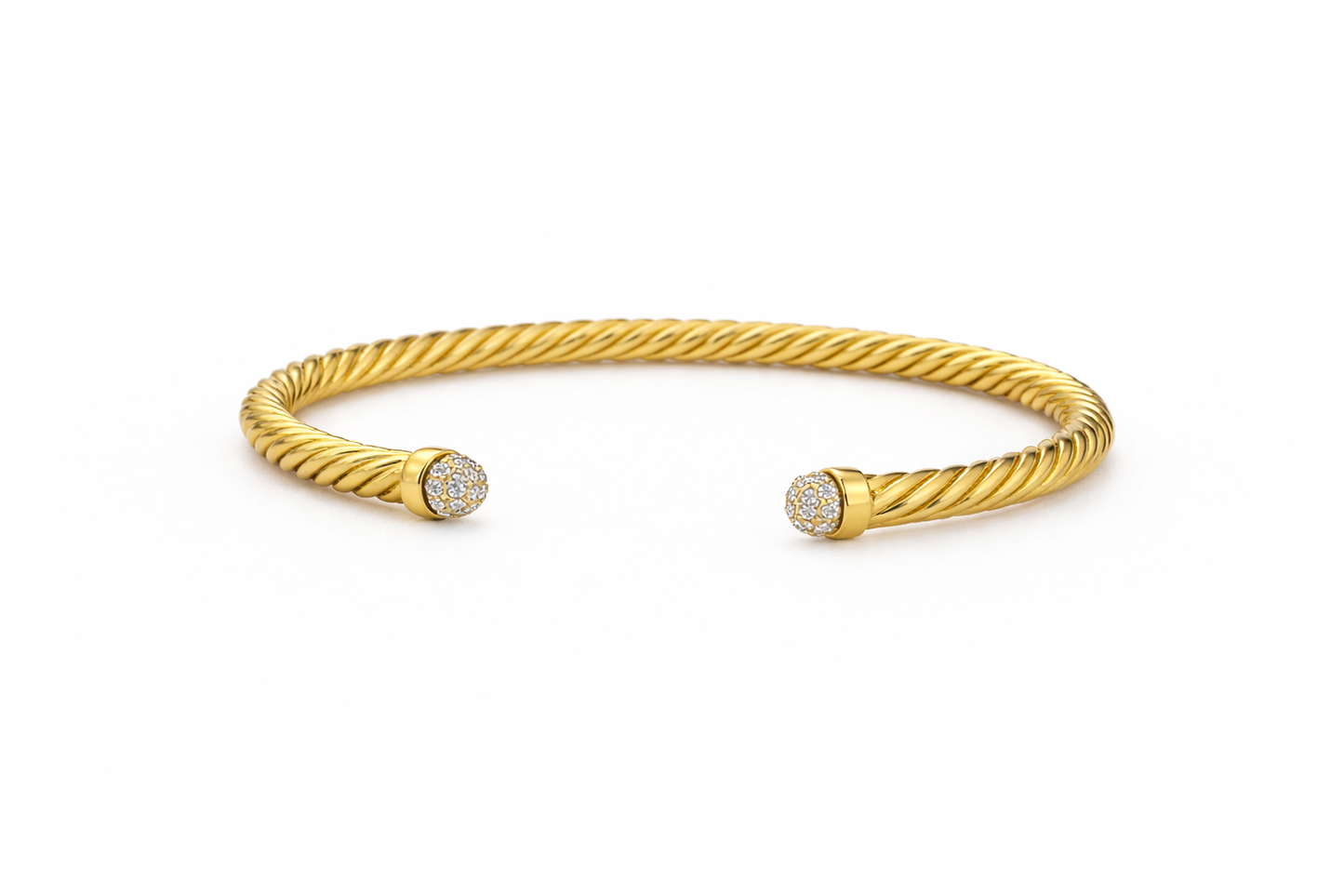 Gold With Pave Stones Domes Cablespira Bracelet
