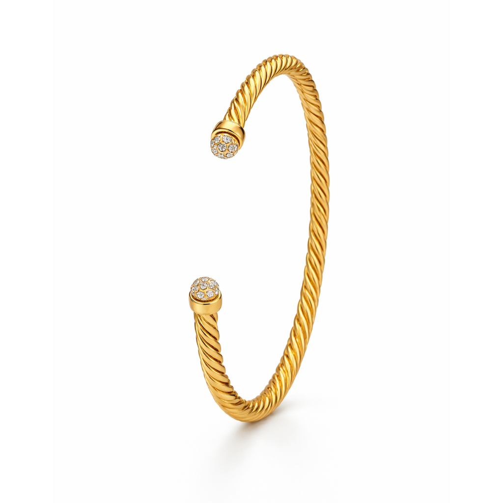 Gold With Pave Stones Domes Cablespira Bracelet