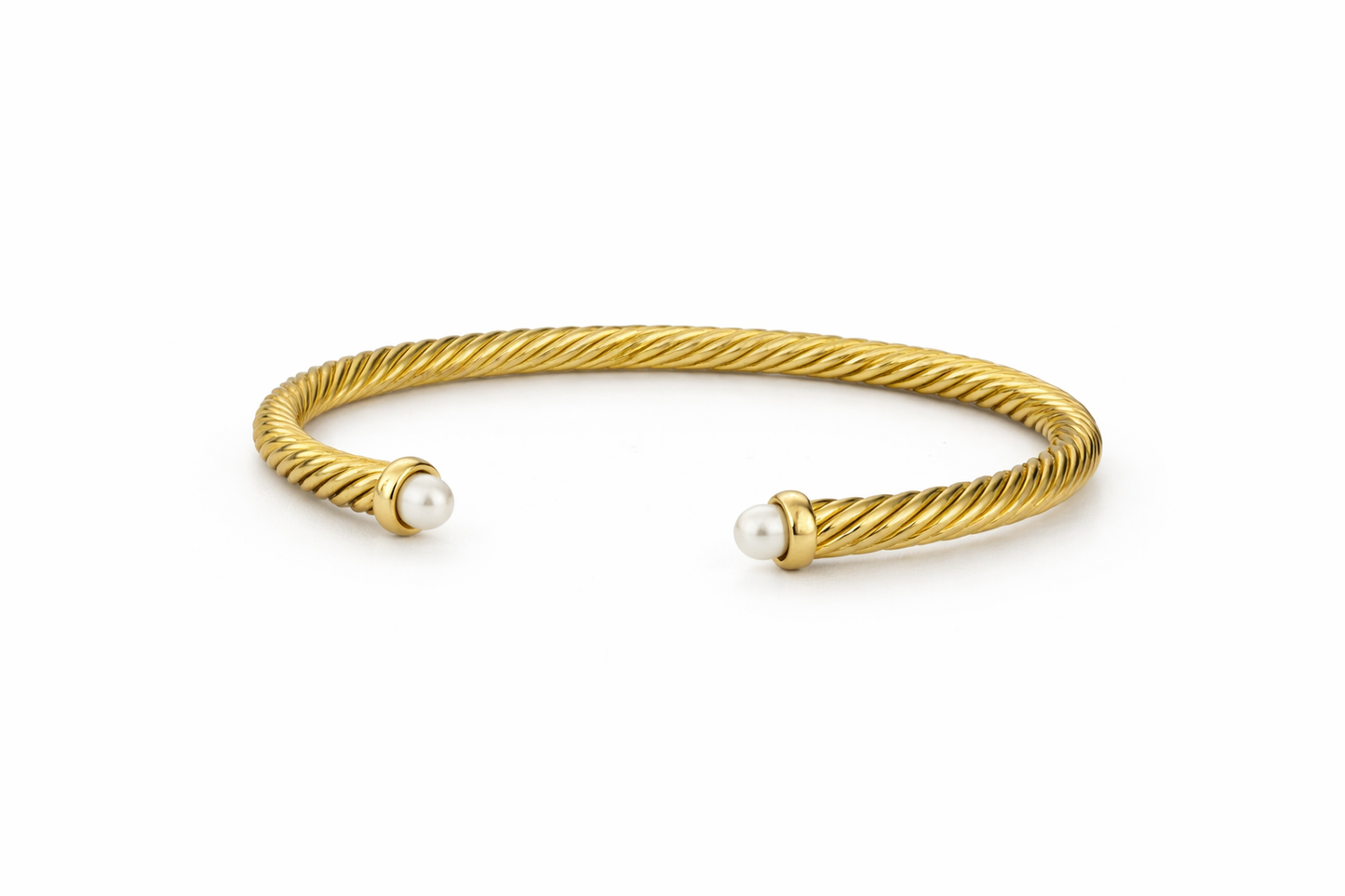 Gold With Pearl Domes Cablespira Bracelet