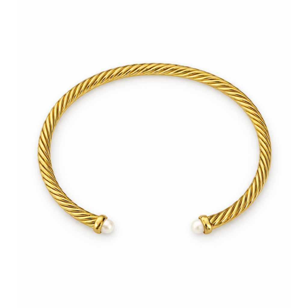 Gold With Pearl Domes Cablespira Bracelet