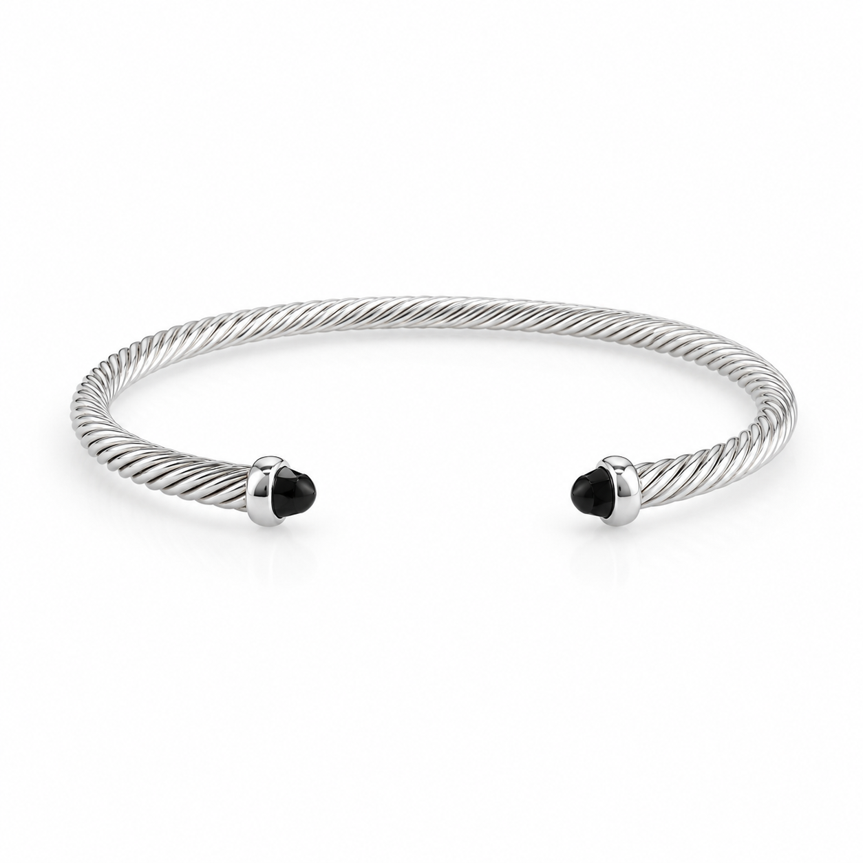 Silver With Black Onyx Domes Cablespira Bracelet