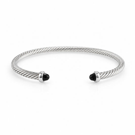 Silver With Black Onyx Domes Cablespira Bracelet