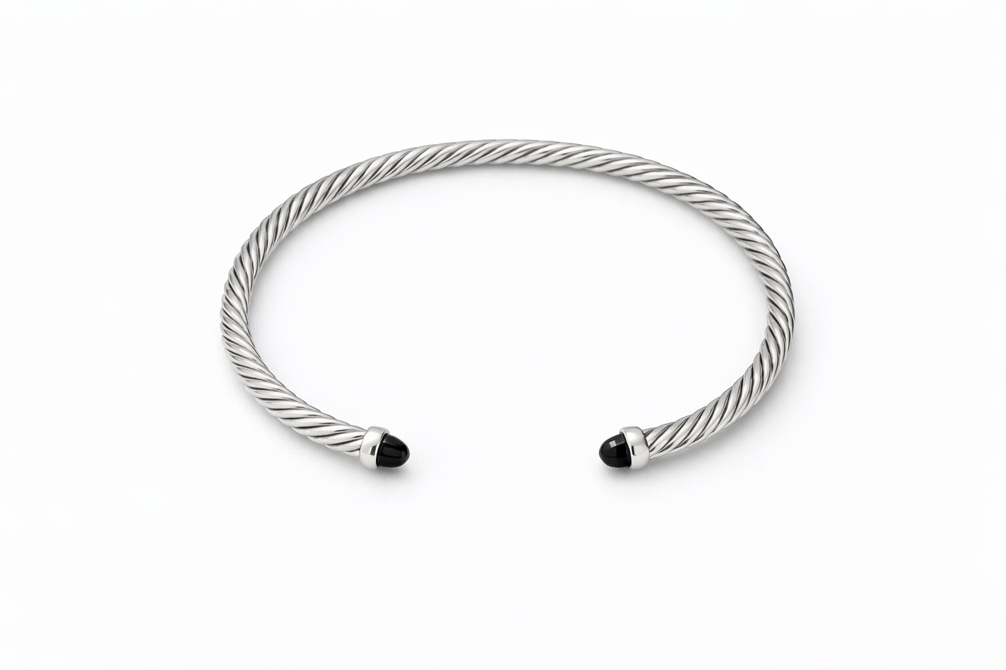 Silver With Black Onyx Domes Cablespira Bracelet