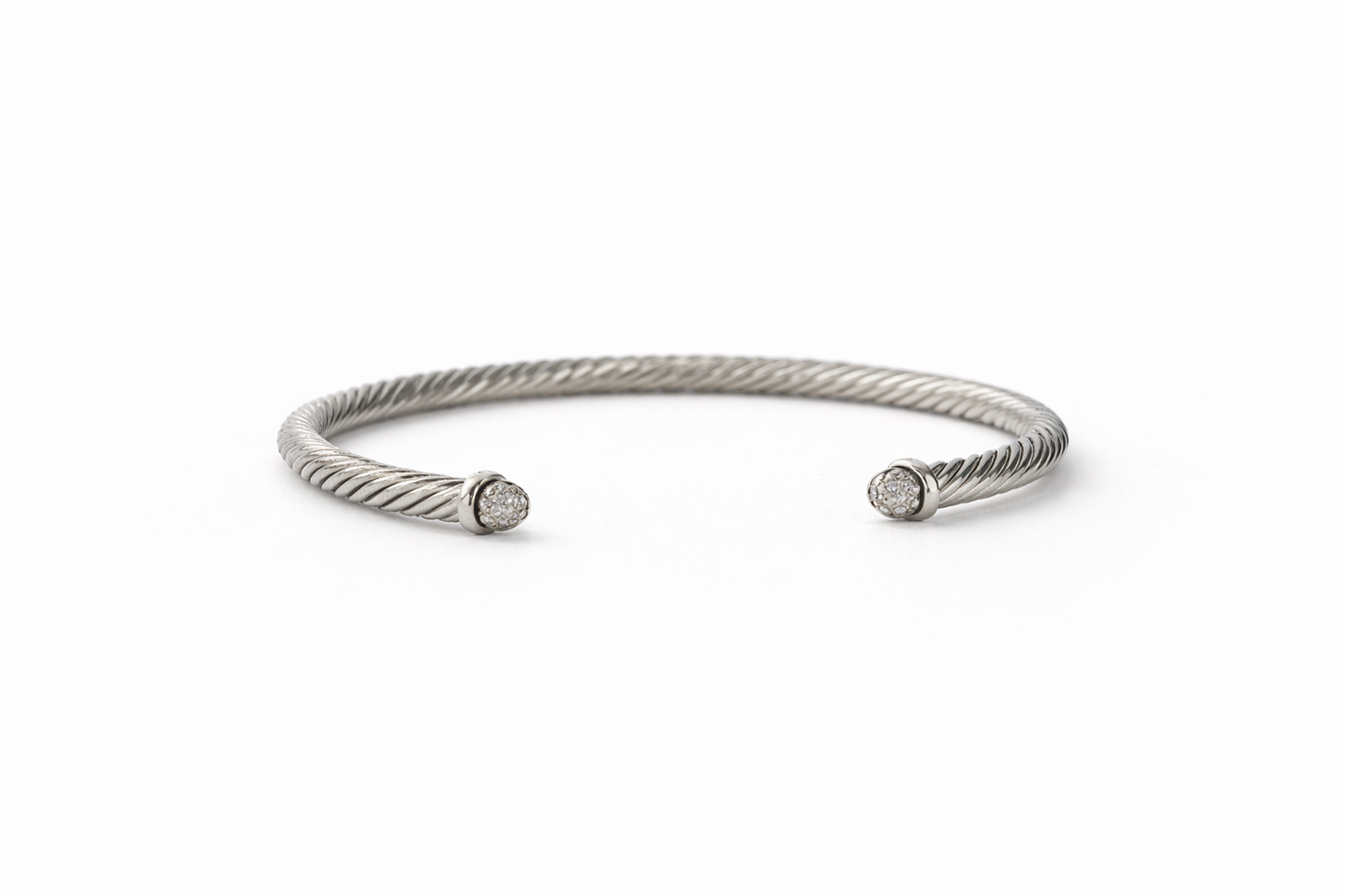 Silver With Pave Stones Domes Cablespira Bracelet