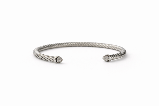 Silver With Pave Stones Domes Cablespira Bracelet