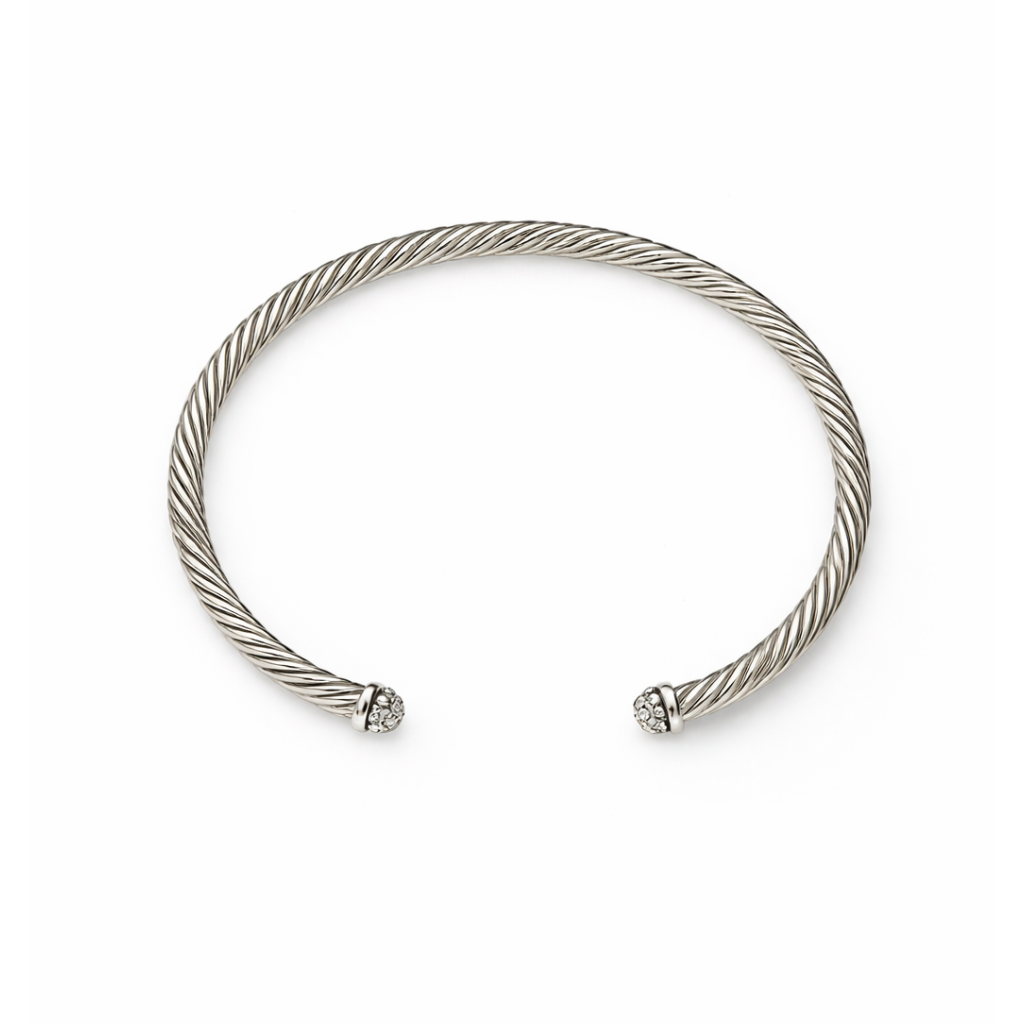 Silver With Pave Stones Domes Cablespira Bracelet