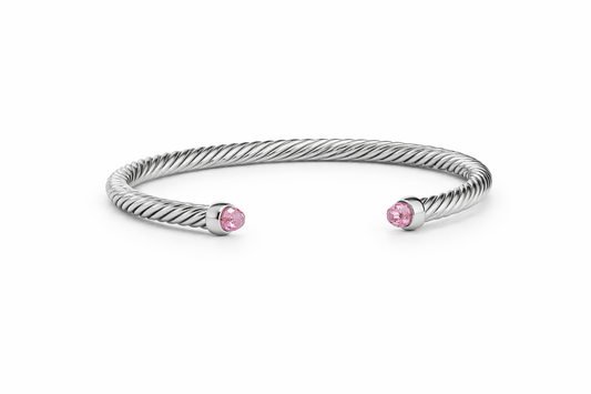 Silver With Morganite Domes Cablespira Bracelet
