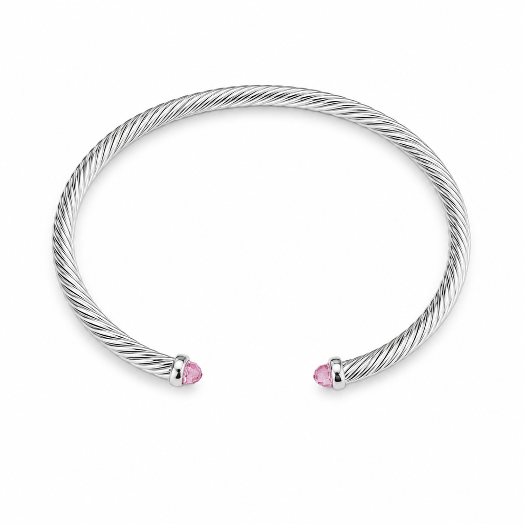 Pulsera Cablespira de plata con cúpulas de morganita